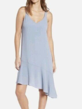 Lush Asymetric Ruffle Hem Dress Light Blue